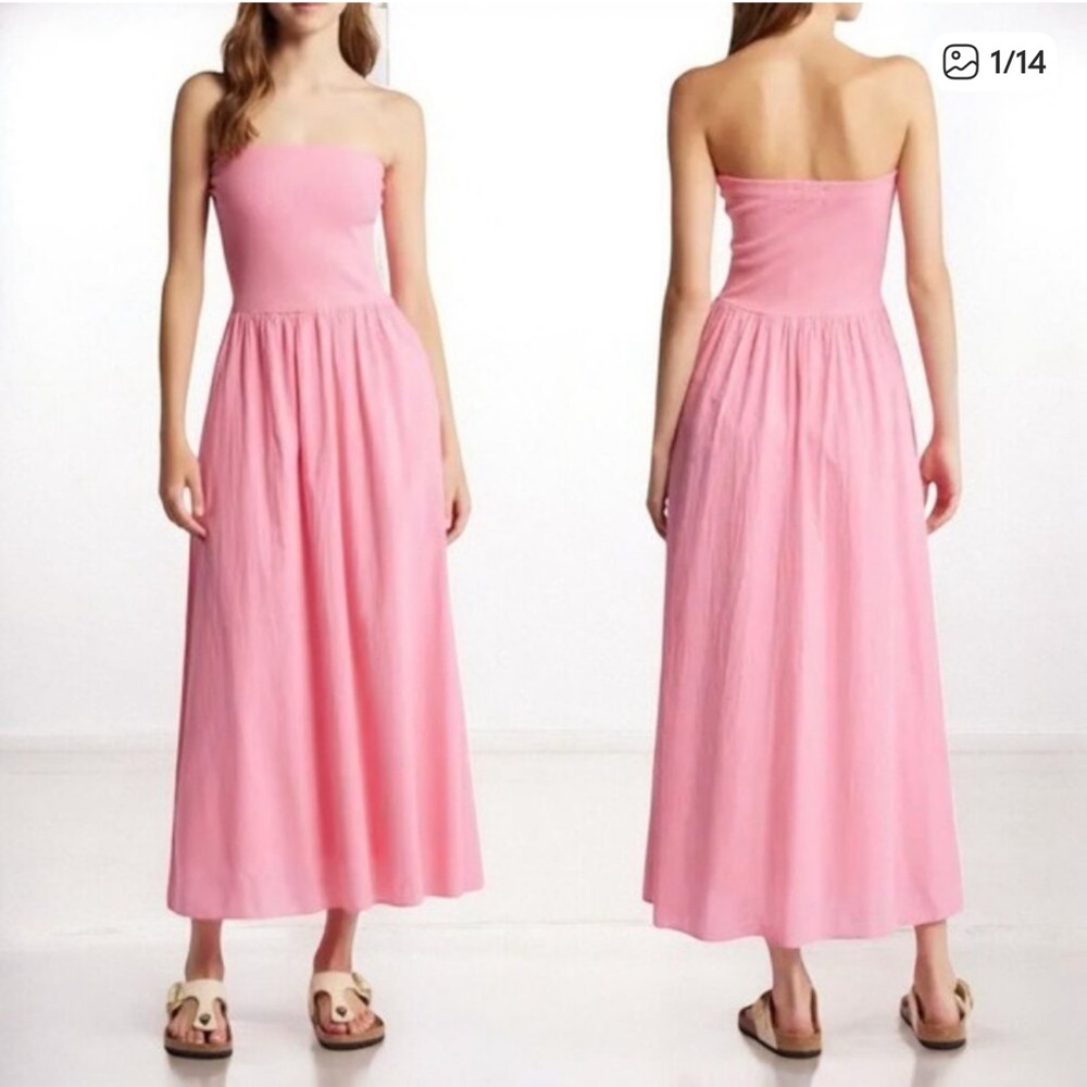 Xírena Finnian Strapless‎ Cotton Maxi Dress In Rose Pink Size Small